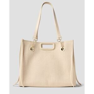 Maje Cream Faux Raffia Big Tote Bag Business Travel Vacation Beach 12x14x5 $460